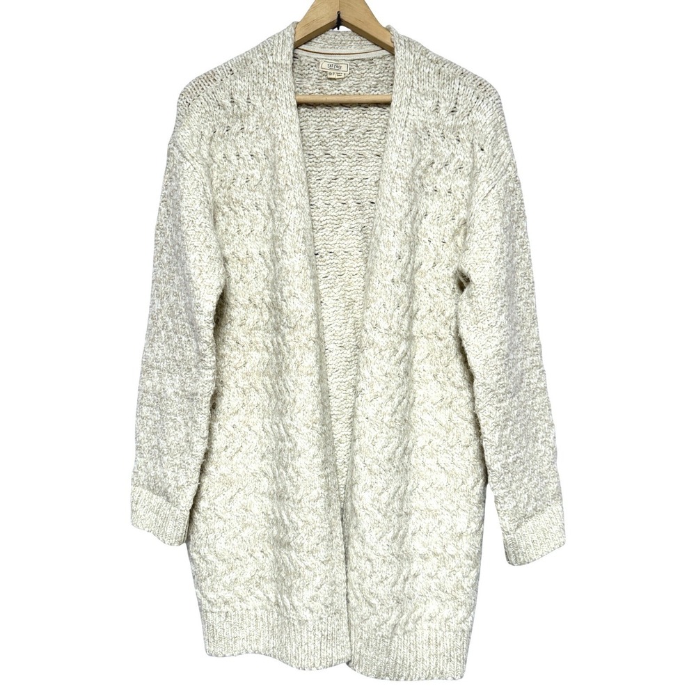 Fat Face Ellie Cardigan Sweater Womens 8 Cream Chunky Cable Knit Pockets Open